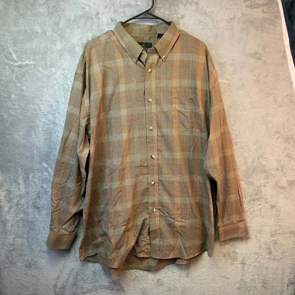 RedHead Men's Button Down Shirt XL Brown Plaid Long Sleeve